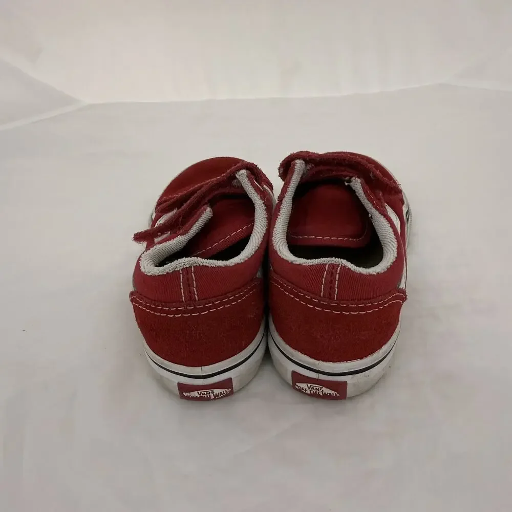 Vans Old Skool V Toddler Size 9.0 Red Hook & Loop Canvas Suede Sneakers Shoes